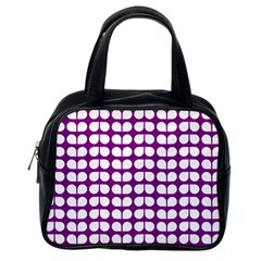 Purple And White Leaf Pattern Classic Handbags (one Side) by GardenOfOphir