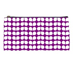 Purple And White Leaf Pattern Pencil Cases