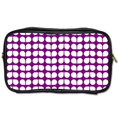 Purple And White Leaf Pattern Toiletries Bags 2-side