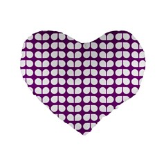 Purple And White Leaf Pattern Standard 16  Premium Heart Shape Cushions