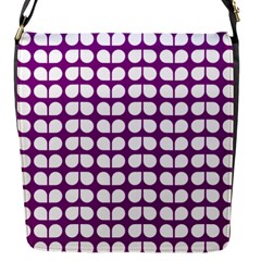 Purple And White Leaf Pattern Flap Messenger Bag (s)