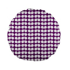 Purple And White Leaf Pattern Standard 15  Premium Flano Round Cushions