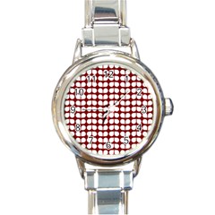 Red And White Leaf Pattern Round Italian Charm Watches