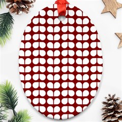 Red And White Leaf Pattern Ornament (oval)  by GardenOfOphir