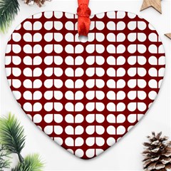 Red And White Leaf Pattern Ornament (heart)  by GardenOfOphir