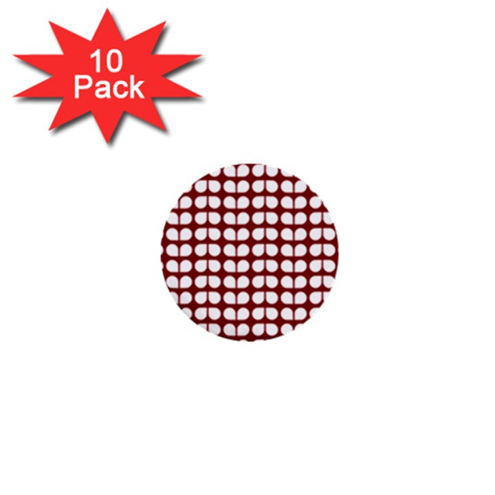 Red And White Leaf Pattern 1  Mini Buttons (10 pack) 