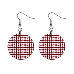 Red And White Leaf Pattern Mini Button Earrings