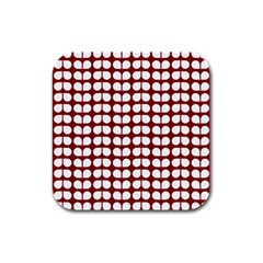 Red And White Leaf Pattern Rubber Square Coaster (4 Pack) 