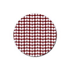 Red And White Leaf Pattern Rubber Round Coaster (4 Pack) 