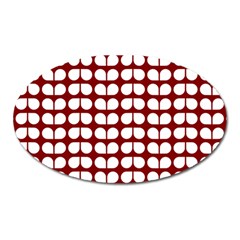 Red And White Leaf Pattern Oval Magnet