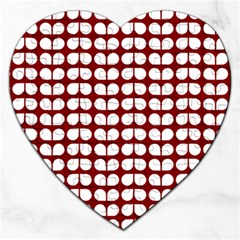 Red And White Leaf Pattern Jigsaw Puzzle (heart) by GardenOfOphir