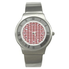 Red And White Leaf Pattern Stainless Steel Watches by GardenOfOphir