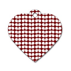 Red And White Leaf Pattern Dog Tag Heart (one Side) by GardenOfOphir