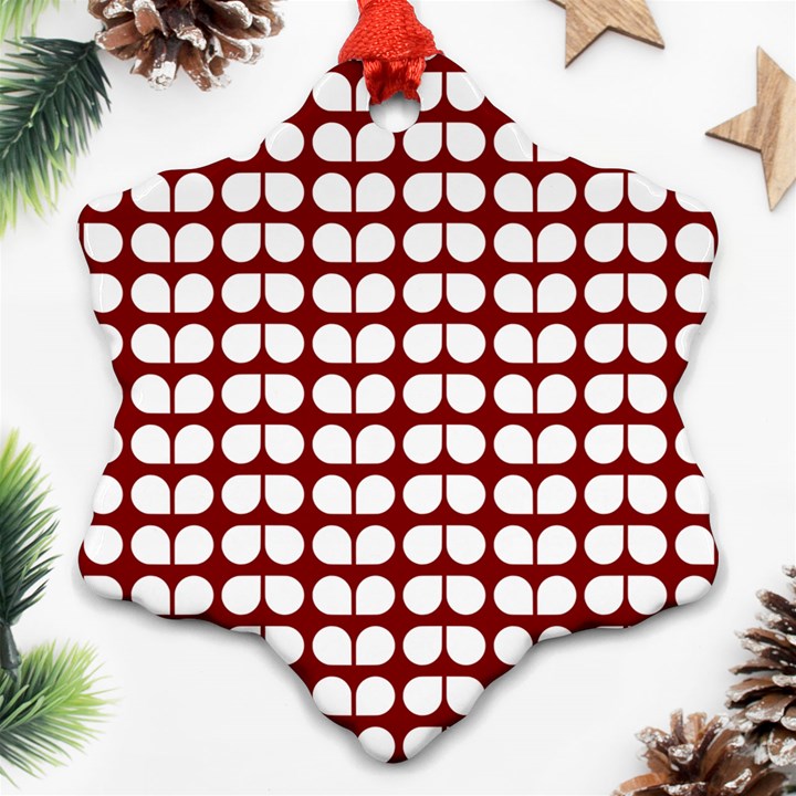 Red And White Leaf Pattern Snowflake Ornament (2-Side)