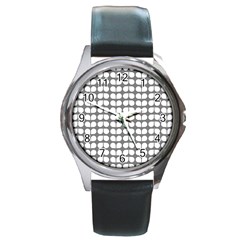 Gray And White Leaf Pattern Round Metal Watches