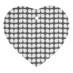 Gray And White Leaf Pattern Ornament (heart)  by GardenOfOphir