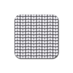 Gray And White Leaf Pattern Rubber Coaster (square) 