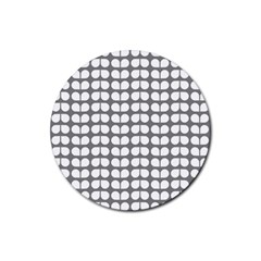 Gray And White Leaf Pattern Rubber Coaster (round)  by GardenOfOphir