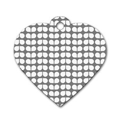 Gray And White Leaf Pattern Dog Tag Heart (one Side)