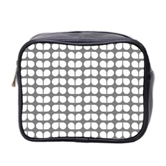 Gray And White Leaf Pattern Mini Toiletries Bag 2-side by GardenOfOphir