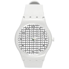 Gray And White Leaf Pattern Round Plastic Sport Watch (m)