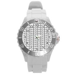 Gray And White Leaf Pattern Round Plastic Sport Watch (l)