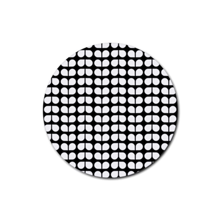 Black And White Leaf Pattern Rubber Round Coaster (4 pack) 