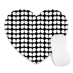 Black And White Leaf Pattern Heart Mousepads by GardenOfOphir