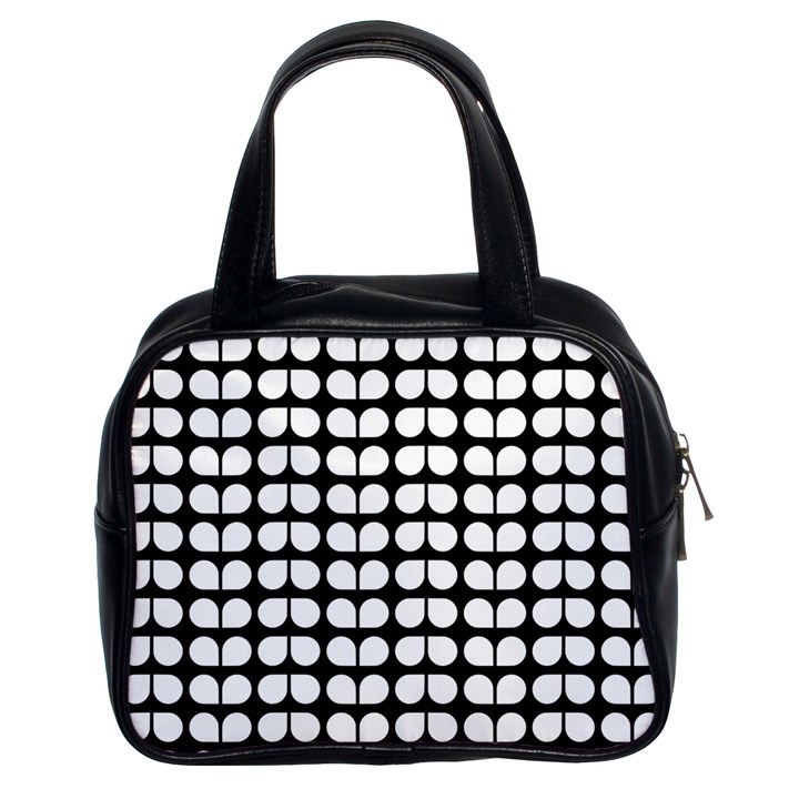 Black And White Leaf Pattern Classic Handbags (2 Sides)