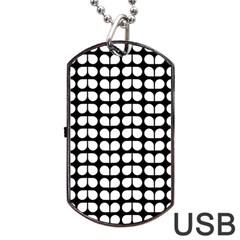 Black And White Leaf Pattern Dog Tag Usb Flash (one Side)