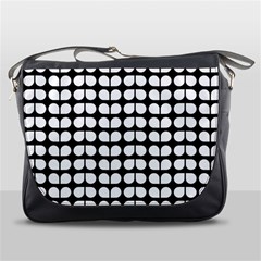 Black And White Leaf Pattern Messenger Bags by GardenOfOphir