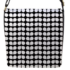 Black And White Leaf Pattern Flap Messenger Bag (s) by GardenOfOphir