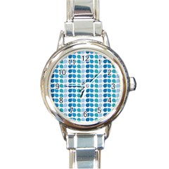 Blue Green Leaf Pattern Round Italian Charm Watches by GardenOfOphir