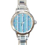 Blue Green Leaf Pattern Round Italian Charm Watches Front