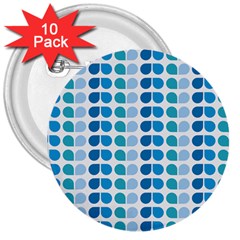 Blue Green Leaf Pattern 3  Buttons (10 Pack)  by GardenOfOphir