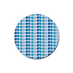 Blue Green Leaf Pattern Rubber Coaster (round)  by GardenOfOphir