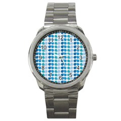 Blue Green Leaf Pattern Sport Metal Watches by GardenOfOphir