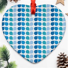 Blue Green Leaf Pattern Heart Ornament (2 Sides) by GardenOfOphir