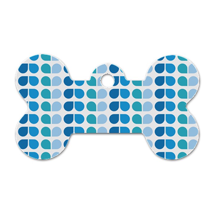 Blue Green Leaf Pattern Dog Tag Bone (One Side)