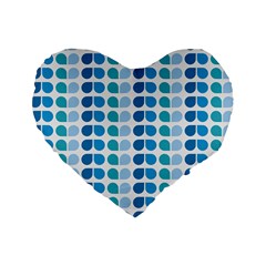 Blue Green Leaf Pattern Standard 16  Premium Heart Shape Cushions by GardenOfOphir