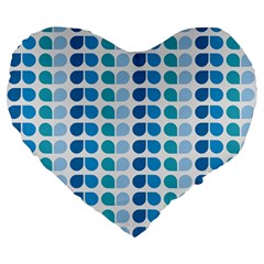 Blue Green Leaf Pattern Large 19  Premium Heart Shape Cushions by GardenOfOphir