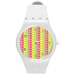 Colorful Leaf Pattern Round Plastic Sport Watch (m) by GardenOfOphir