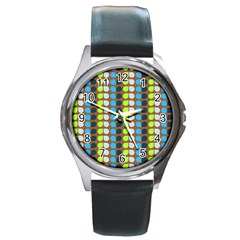 Colorful Leaf Pattern Round Metal Watches by GardenOfOphir