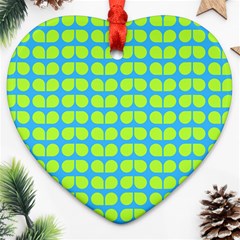 Blue Lime Leaf Pattern Ornament (heart)  by GardenOfOphir