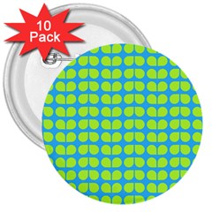 Blue Lime Leaf Pattern 3  Buttons (10 Pack)  by GardenOfOphir