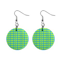 Blue Lime Leaf Pattern Mini Button Earrings by GardenOfOphir