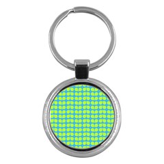 Blue Lime Leaf Pattern Key Chains (round)  by GardenOfOphir