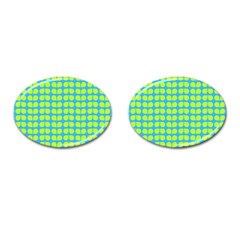 Blue Lime Leaf Pattern Cufflinks (oval) by GardenOfOphir