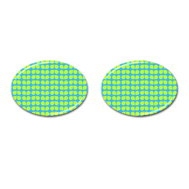 Blue Lime Leaf Pattern Cufflinks (Oval)