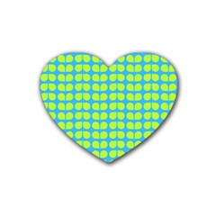 Blue Lime Leaf Pattern Rubber Coaster (heart)  by GardenOfOphir